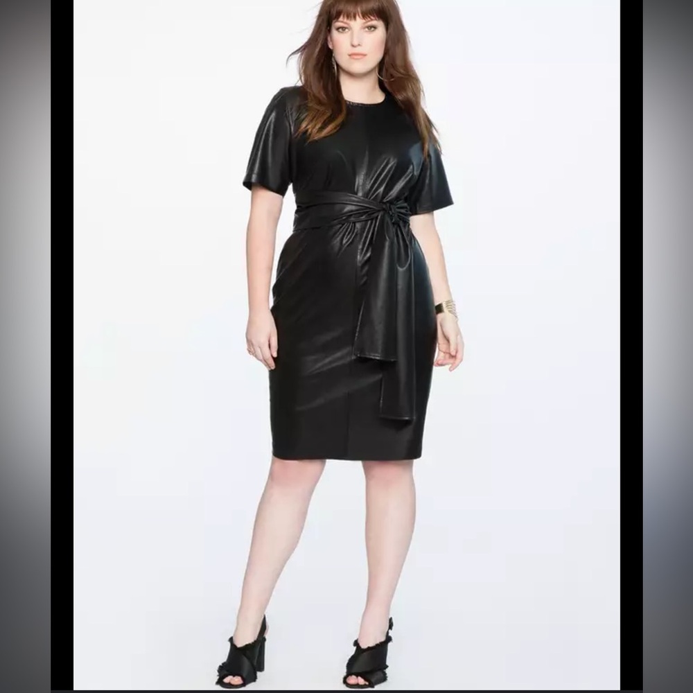 Eloquii Studio Tie Waist Faux Leather Dress size 14 in black little black dress